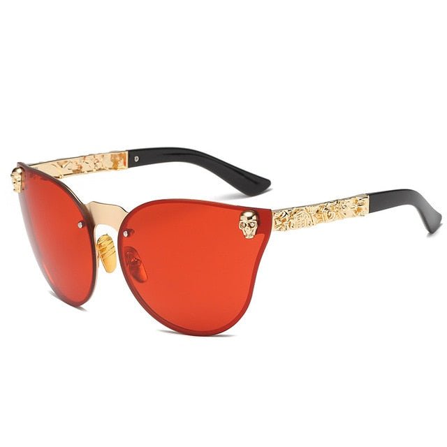 Edgy Women’s Gothic Skull Frame Sunglasses with Metal Temples