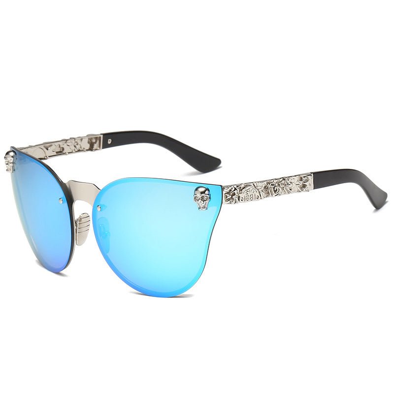 Edgy Women’s Gothic Skull Frame Sunglasses with Metal Temples
