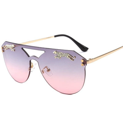 Retro Leopard Rimless Cateye Sunglasses for Women and Men with Trendy Tint Lenses