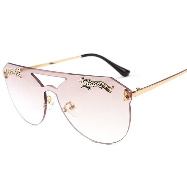 Women Men Rimless Oversized Cateye Sunglasses Brand Designer Retro Leopard Decoration Tint Lens Glasses