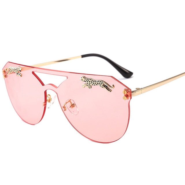 Women Men Rimless Oversized Cateye Sunglasses Brand Designer Retro Leopard Decoration Tint Lens Glasses