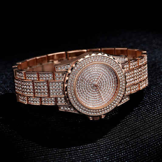 Women Quartz Watch Casual Ladies Watch Gold Crystal Diamond Bezel Elegant Timepiece For Women