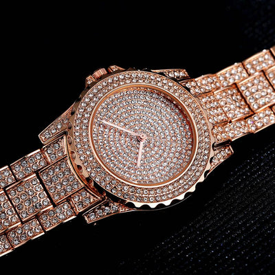 Women Quartz Watch Casual Ladies Watch Gold Crystal Diamond Bezel Elegant Timepiece For Women