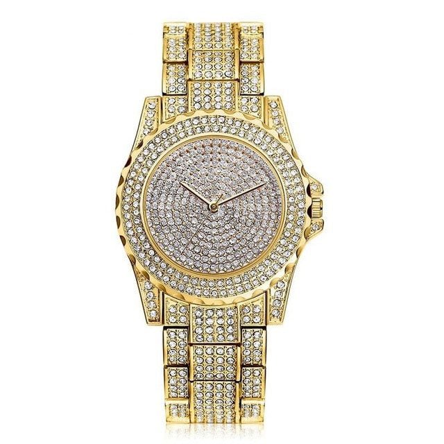 Women Quartz Watch Casual Ladies Watch Gold Crystal Diamond Bezel Elegant Timepiece For Women