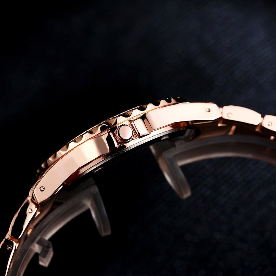Women Quartz Watch Casual Ladies Watch Gold Crystal Diamond Bezel Elegant Timepiece For Women