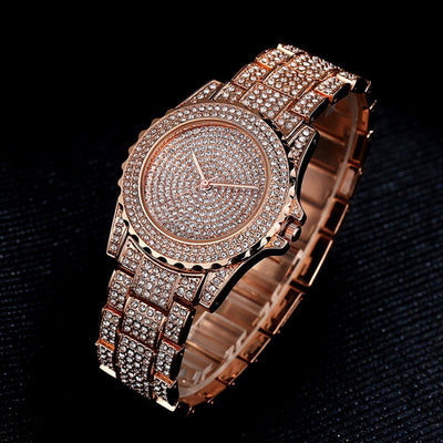 Women Quartz Watch Casual Ladies Watch Gold Crystal Diamond Bezel Elegant Timepiece For Women