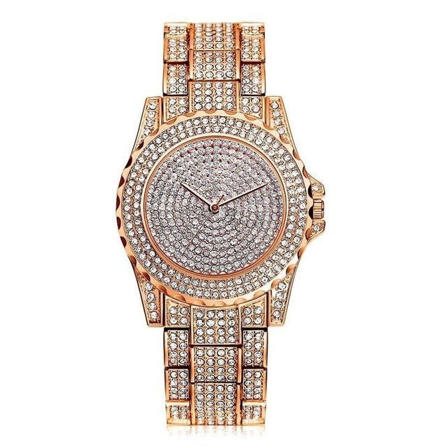 Women Quartz Watch Casual Ladies Watch Gold Crystal Diamond Bezel Elegant Timepiece For Women