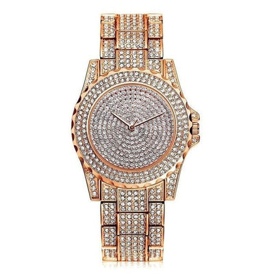 Women Quartz Watch Casual Ladies Watch Gold Crystal Diamond Bezel Elegant Timepiece For Women