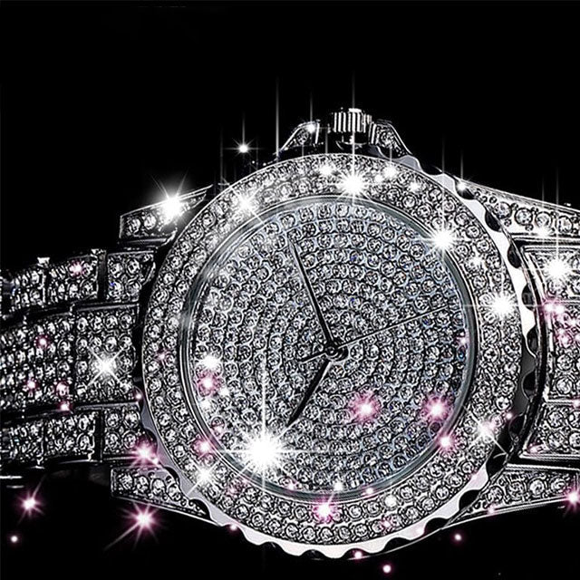 Women Quartz Watch Casual Ladies Watch Gold Crystal Diamond Bezel Elegant Timepiece For Women