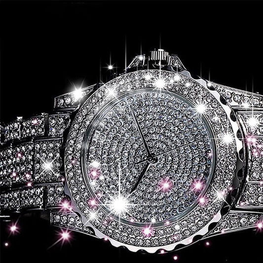 Women Quartz Watch Casual Ladies Watch Gold Crystal Diamond Bezel Elegant Timepiece For Women