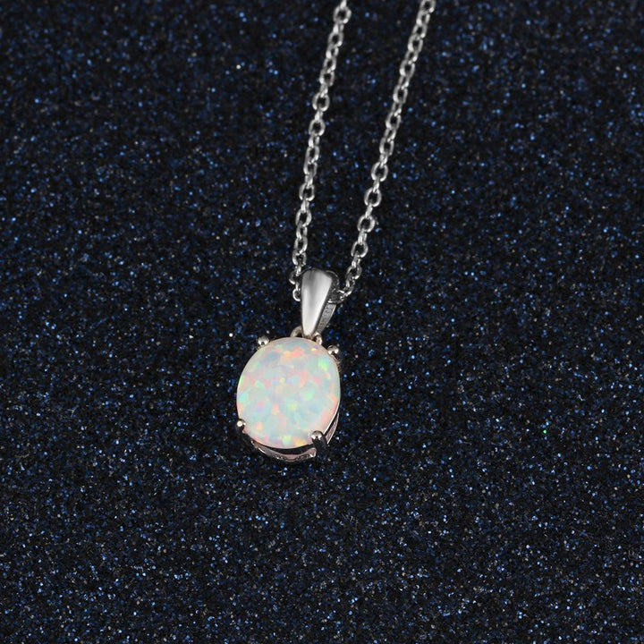 Women S925 Sterling Silver Pendant Necklaces Created Oval Opal Necklace