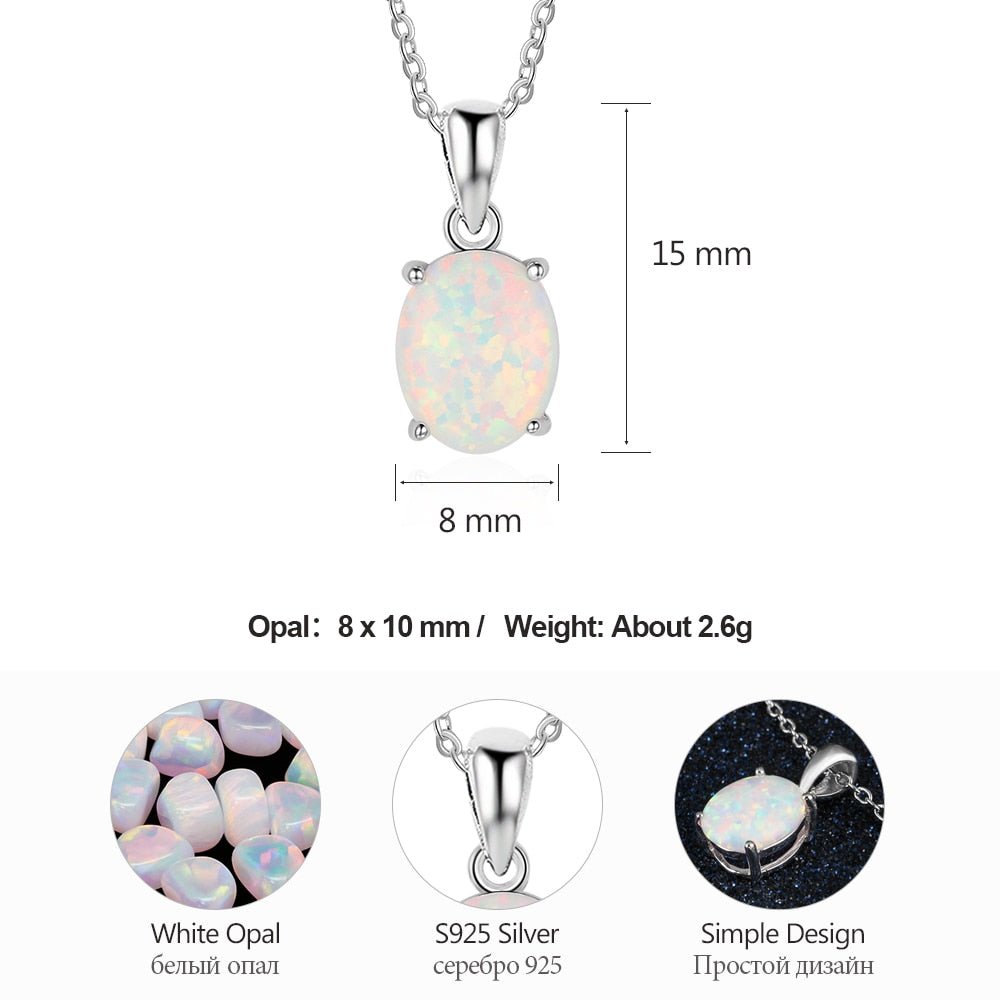 Women S925 Sterling Silver Pendant Necklace Created Oval Opal Jewelry Elegant Sparkling Gift