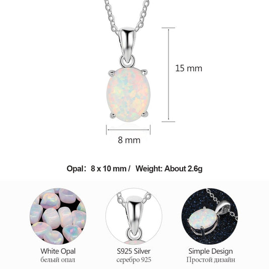 Women S925 Sterling Silver Pendant Necklace Created Oval Opal Jewelry Elegant Sparkling Gift