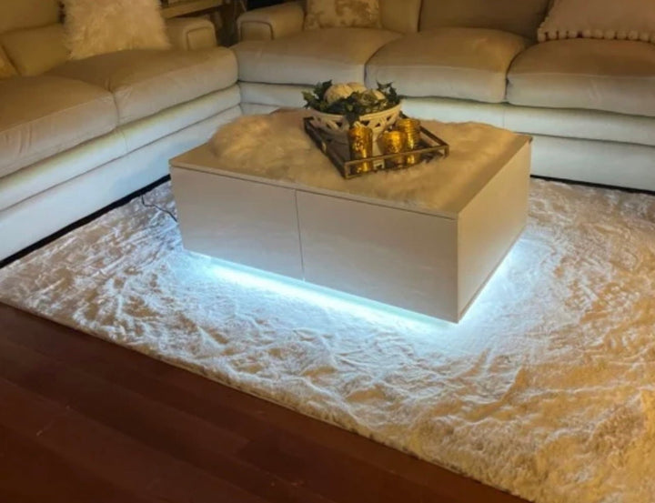 Wooden Coffee Table with LED Lighting and 4 Drawers