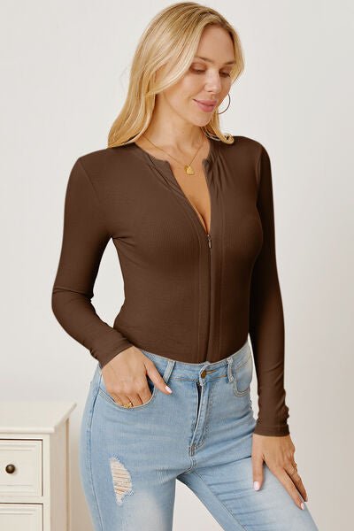 Stylish Long Sleeve Zipper Bodysuit