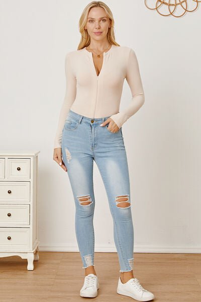 Stylish Long Sleeve Zipper Bodysuit