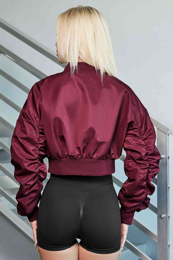 Trendy Ruched Cropped Zip-Up Jacket