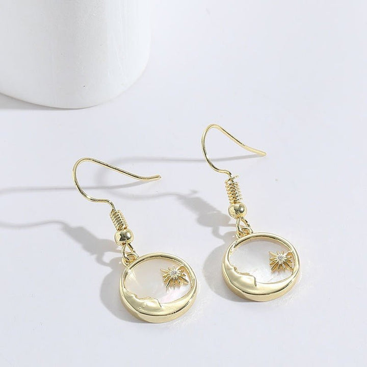 Zircon Gold Earrings Earrings Wholesale Temperament Earrings Sun Moon Shell Jewelry Earrings 14K Real Gold Copper Jewelry