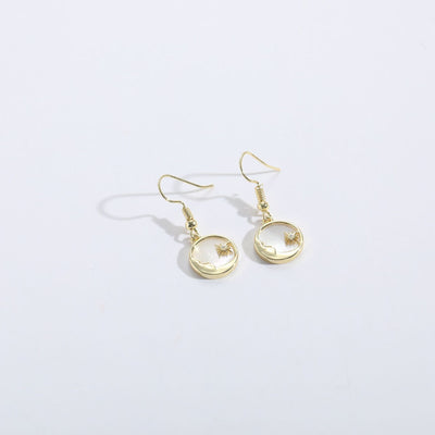 Zircon Gold Earrings Earrings Wholesale Temperament Earrings Sun Moon Shell Jewelry Earrings 14K Real Gold Copper Jewelry