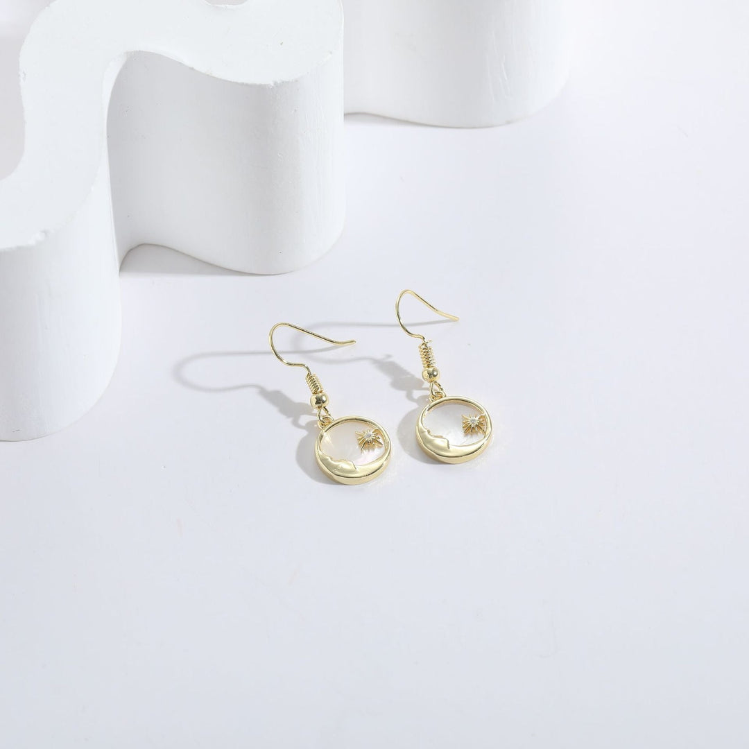 Zircon Gold Earrings Earrings Wholesale Temperament Earrings Sun Moon Shell Jewelry Earrings 14K Real Gold Copper Jewelry