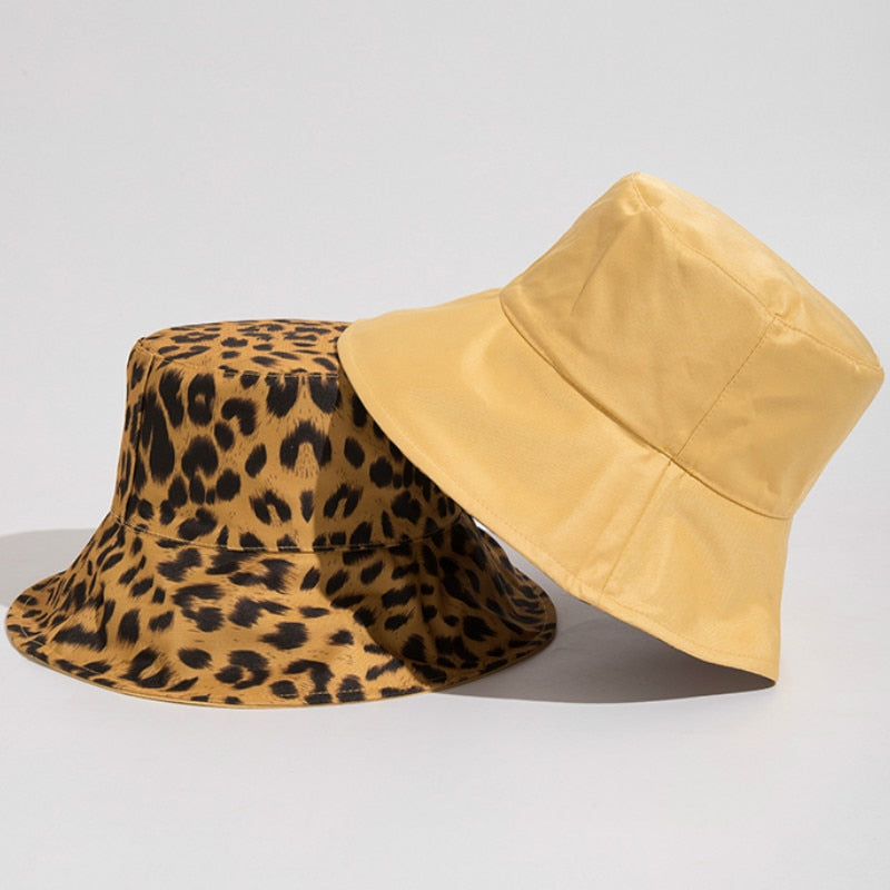 Two Side Leopard Black Bucket Hat For Women Men Reversible Panama Sun Hat Summer Ladies Beach Sun Protection Fisherman Hats