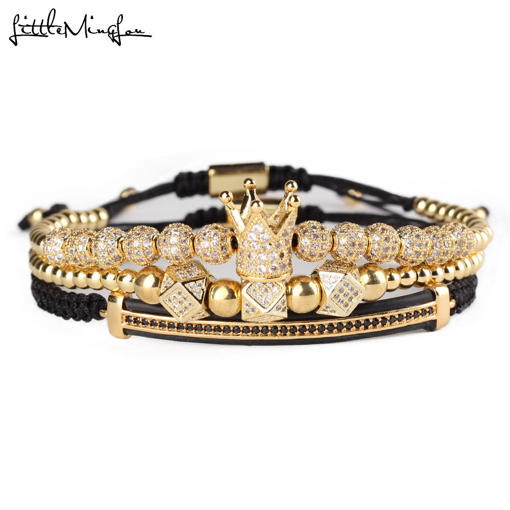 3pcs/set Luxury CZ polygon ball crown Charm copper bead Macrame handmade men Bracelets set bracelets & bangles for Men Jewelry - Ruth Envision