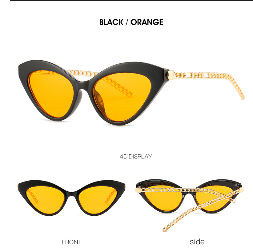 Many Colors Retro Cat Eye Colorful Sunglasses Women FashionTrending Men Metal Chain Shades UV400