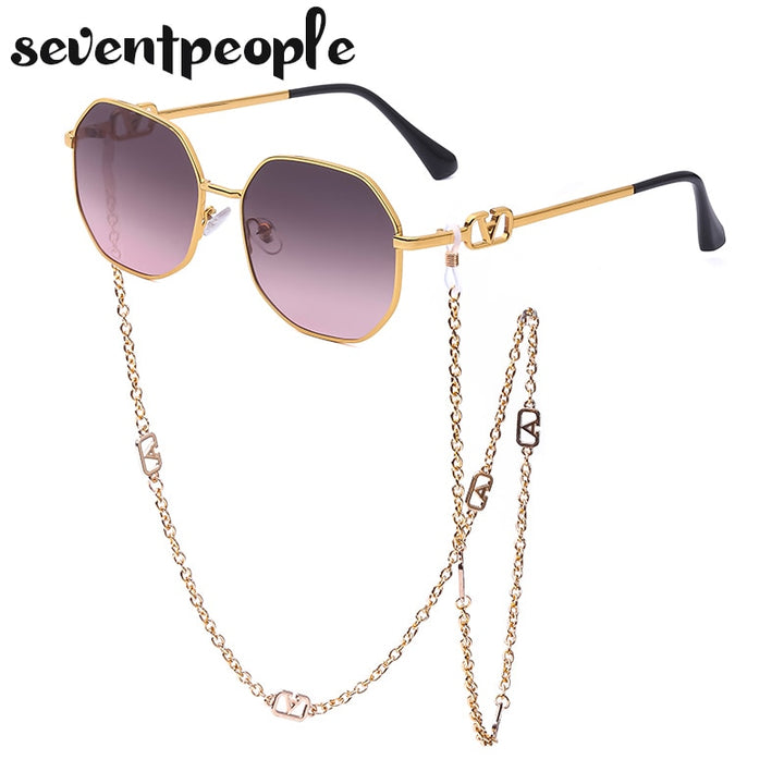 Fashion Metal Irregular Sunglasses With Chain