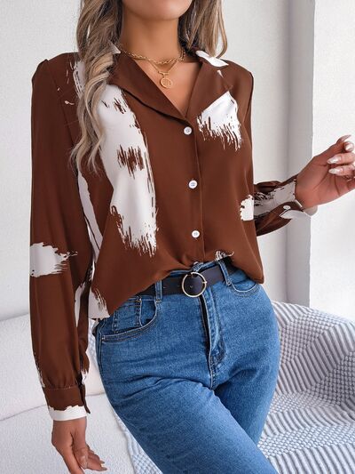 Printed Collared Neck Button Up Shirt