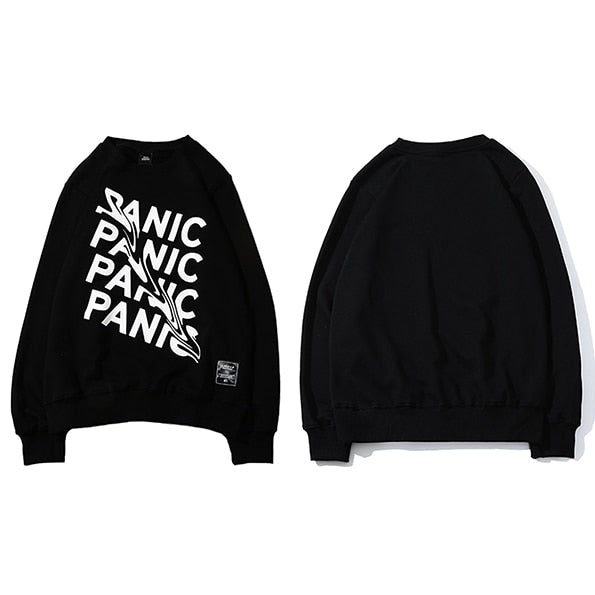 Men Plain Sweatshirts Streetwear Panic Letter Print Hip Hop Pullover Sweatshirt