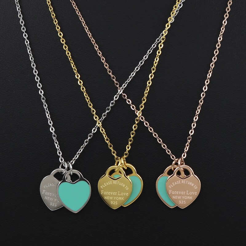 Love Double Heart Enamel Ladie FOREVER LOVE Stainless Steel Necklace Drift Bottles Jewelry Wholesale Gift For Women
