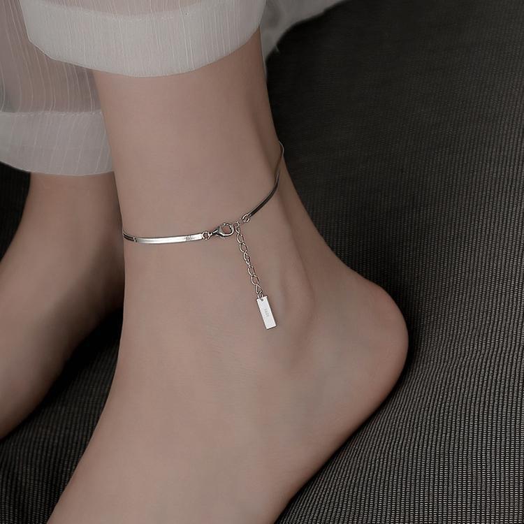 New Trendy Anklet Ins Cold Style Sterling Silver Anklet Female Snake Bone Chain Niche Design Ankle Chain