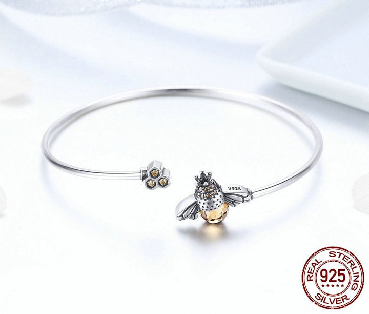 925 Sterling Silver Crystal Bee And Honeycomb Women Silver Bracelets Bangles for Women Sterling Silver Jewelry