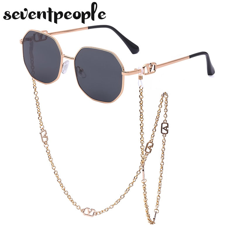 Fashion Metal Irregular Sunglasses With Chain
