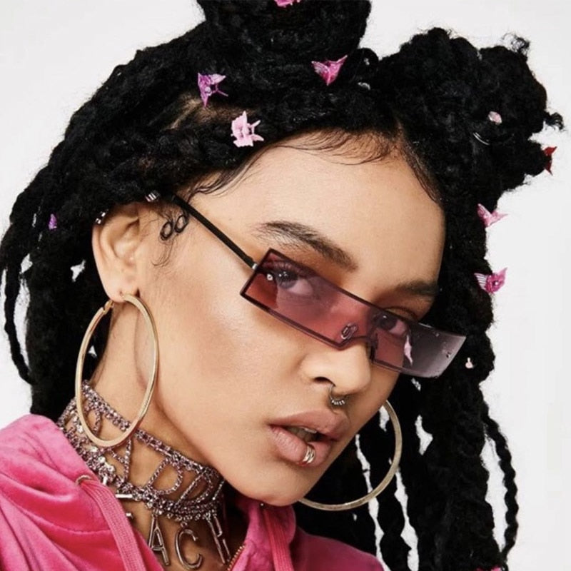 Trending Rectangle Sunglasses Women Black Shades Brand Designer Fashion Integrated Sunglasses