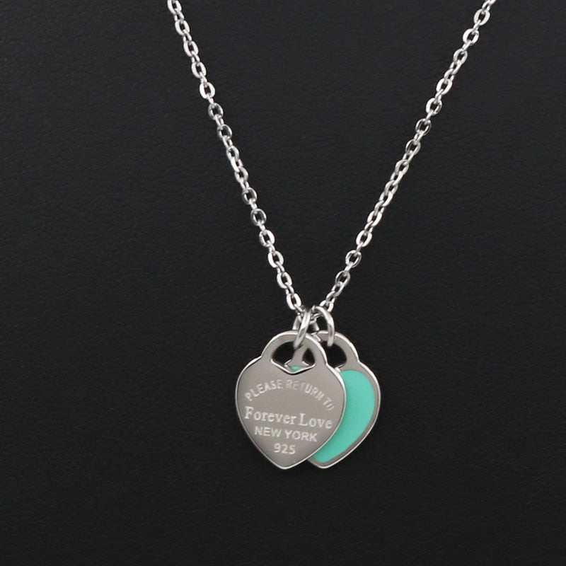 Love Double Heart Enamel Ladie FOREVER LOVE Stainless Steel Necklace Drift Bottles Jewelry Wholesale Gift For Women
