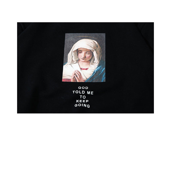 Sweatshirt Streetwear Virgin Mary Print Mens Hip Hop Pullover Sweatshirts