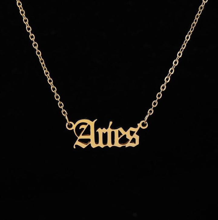 Constellation Zodiac Necklaces Jewelry for Women Antique Style Designed Letter Taurus Aries Necklaces Collier