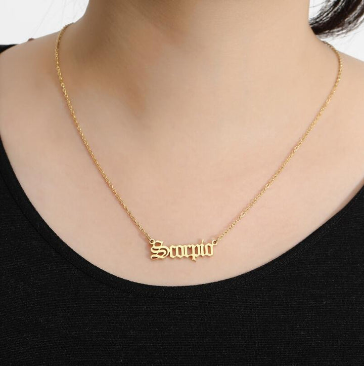 Constellation Zodiac Necklaces Jewelry for Women Antique Style Designed Letter Taurus Aries Necklaces Collier