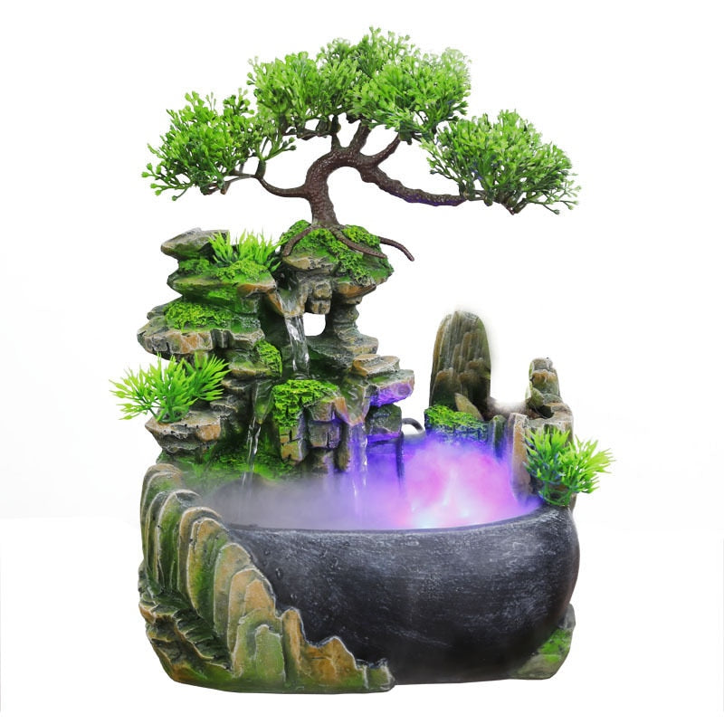 Wealth Feng Shui Company OfficDesktop Flowing Water Waterfall Fountain With Color Changing LED Lights Spray