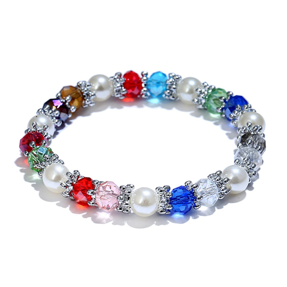 Fashion Shiny Colorful Bangle Rhinestone Faux Pearl Charm Bracelets for Women Wedding Jewelry Birthday Gift