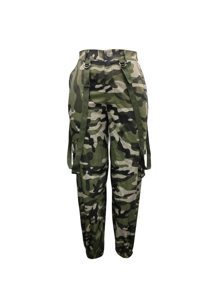 Green Camouflage Y2K  Cargo Pants Women Design Casual Hight Waist Pencil Pants Pocket Trousers Streetwear