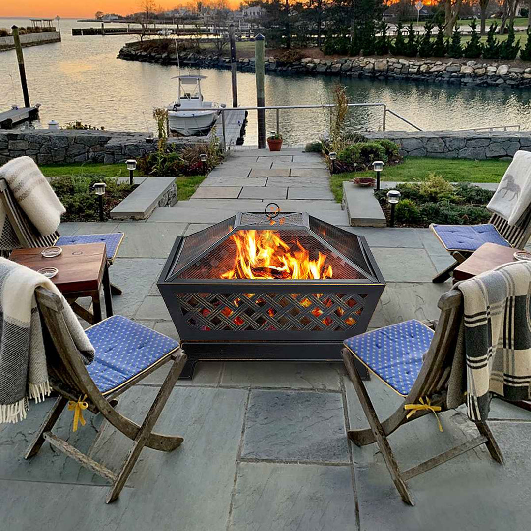 34in Fire Pits for Outside Extra Large Wood Burning Fire Pit Rectangular Outdoor Steel Firepits for Camping Backyar Picnic BBQ