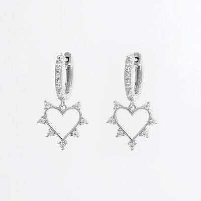925 Sterling Silver Inlaid Zircon Heart Dangle Earrings