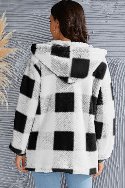 Chic Plaid Long Sleeve Hooded Coat