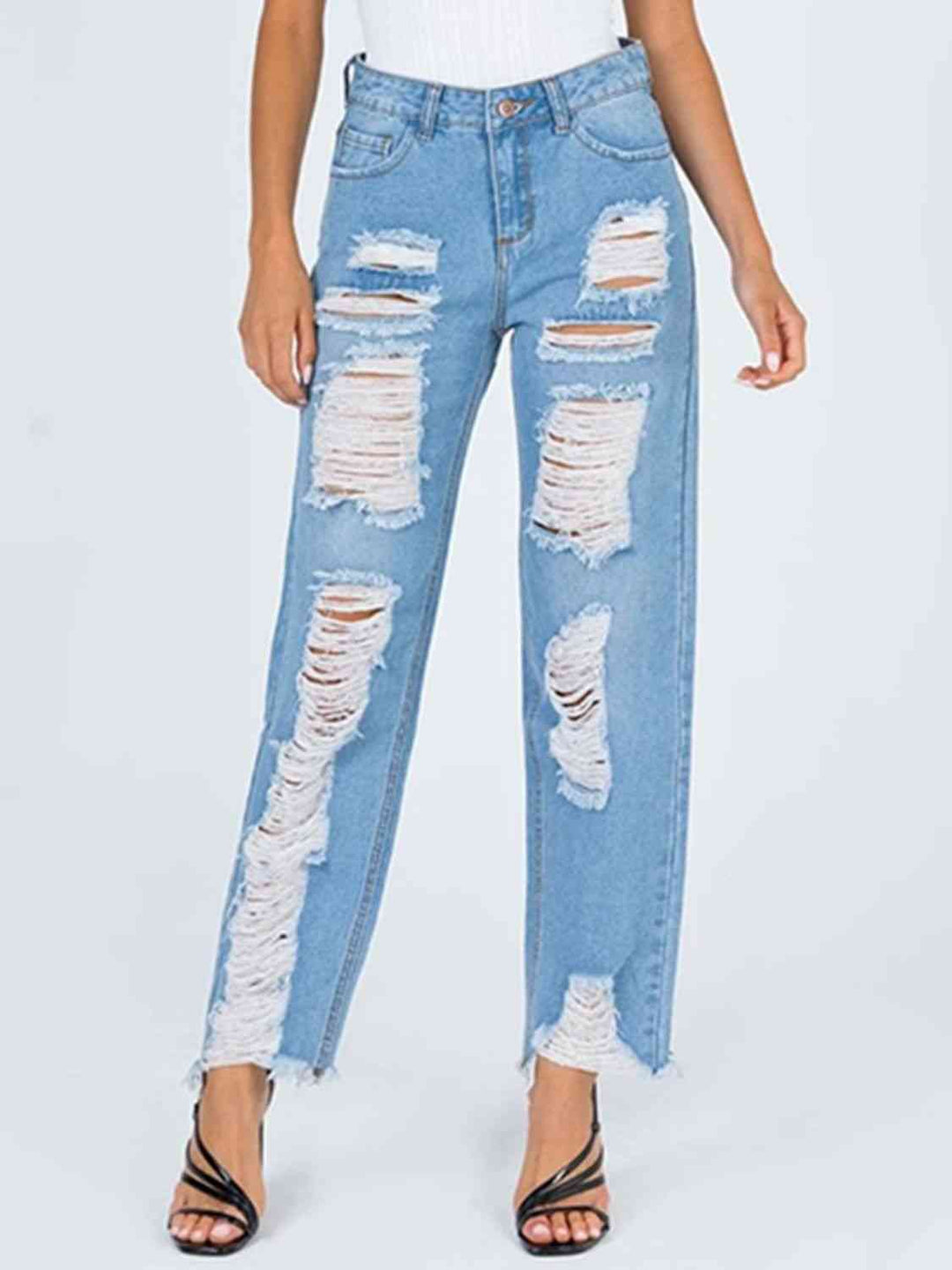 Raw Hem Distressed Straight Jeans