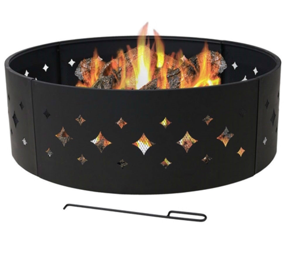 Steel Fire Pit Ring with Diamond Pattern