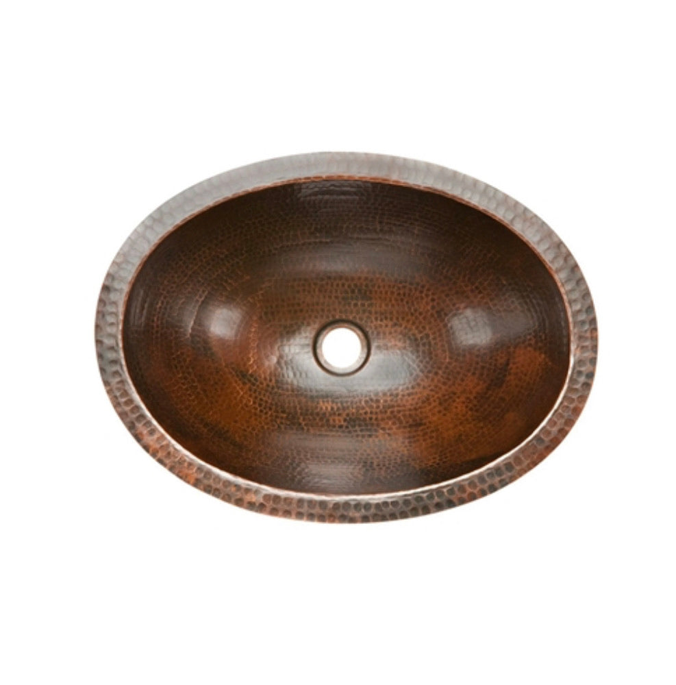 Oval Hammered Copper Bathroom Vessel Sink 17 x 12 inch