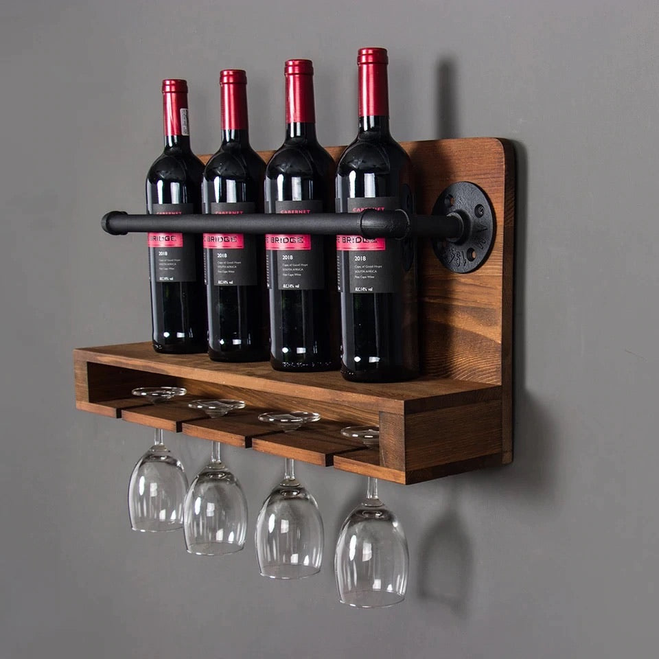 Industrial Wine Racks Wall Mounted with Stem Glass Holder