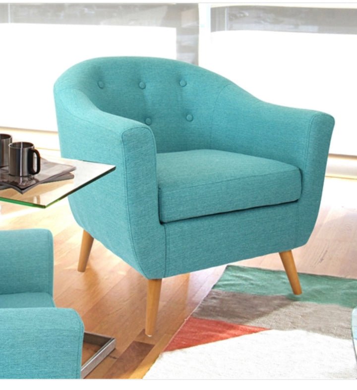 Turquoise Modern Mid-Century Style Arm Chair with Solid Wood Legs